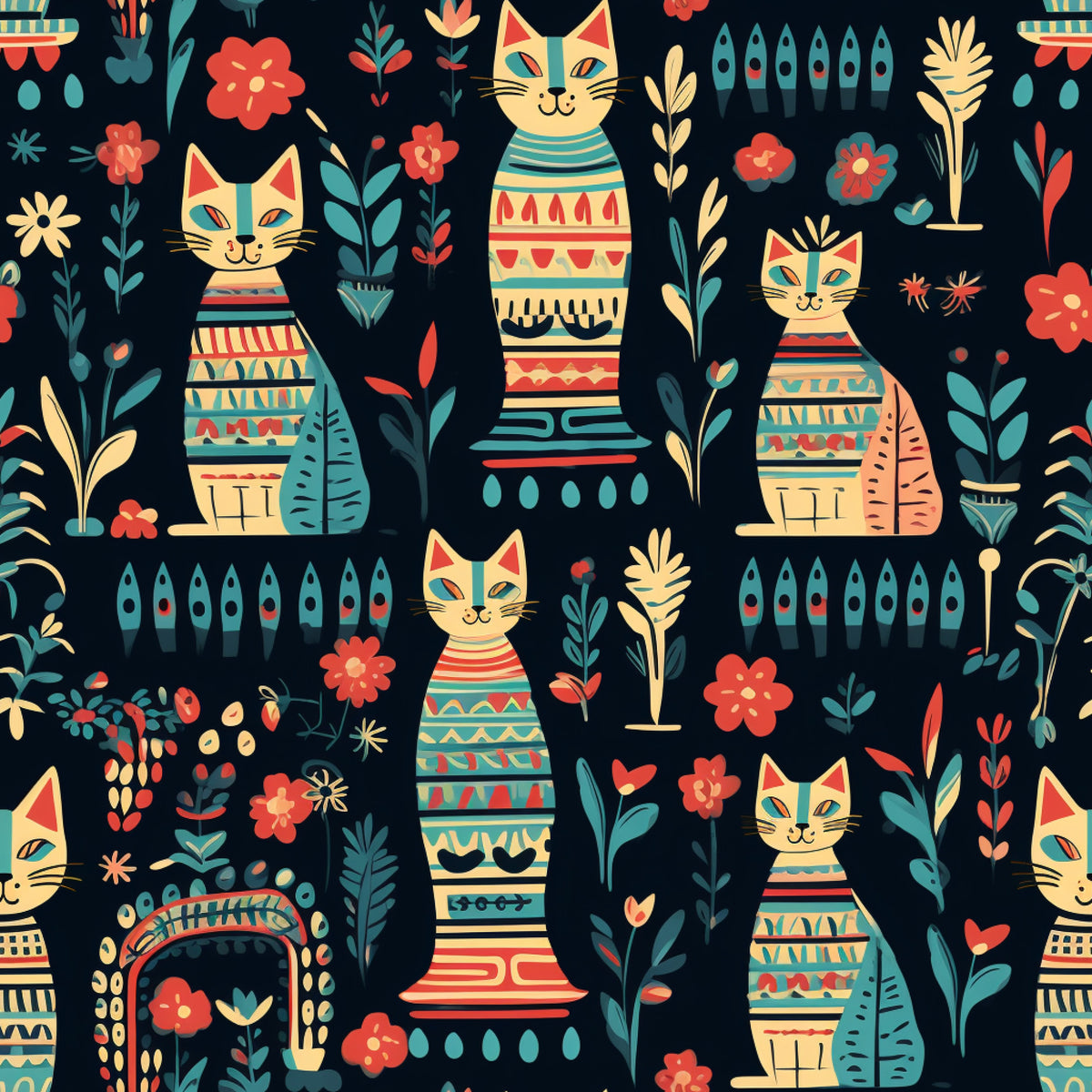 Pharaoh Felines Pattern 15 Quilting Cotton Fabric
