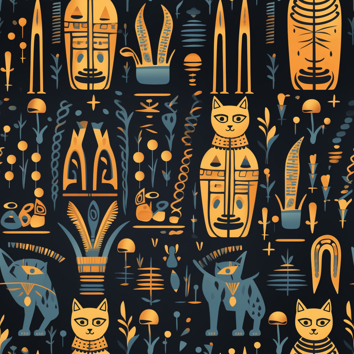 Pharaoh Felines Pattern 4 Quilting Cotton Fabric