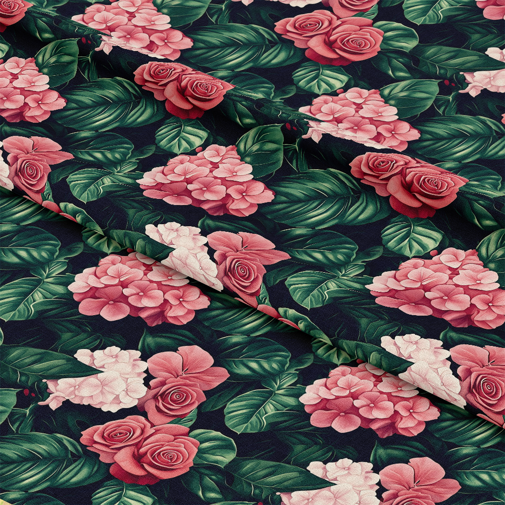 Pink Flowers and Tropical Leaves Pattern 11 Quilting Cotton Fabric