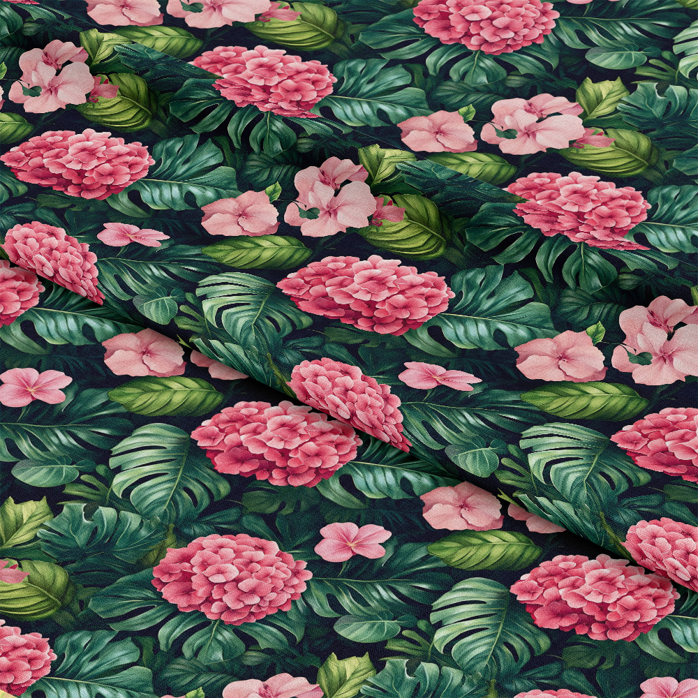 Pink Flowers and Tropical Leaves Pattern 12 Quilting Cotton Fabric
