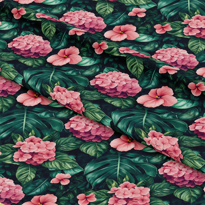Pink Flowers and Tropical Leaves Pattern 13 Quilting Cotton Fabric