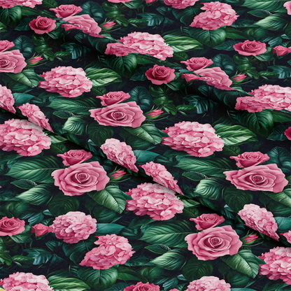 Pink Flowers and Tropical Leaves Pattern 14 Quilting Cotton Fabric