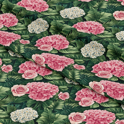 Pink Flowers and Tropical Leaves Pattern 4 Quilting Cotton Fabric