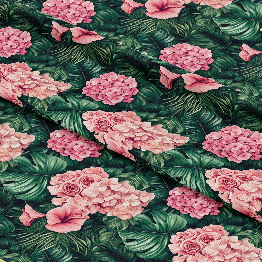 Pink Flowers and Tropical Leaves Pattern 5 Quilting Cotton Fabric