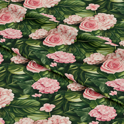 Pink Flowers and Tropical Leaves Pattern 6 Quilting Cotton Fabric