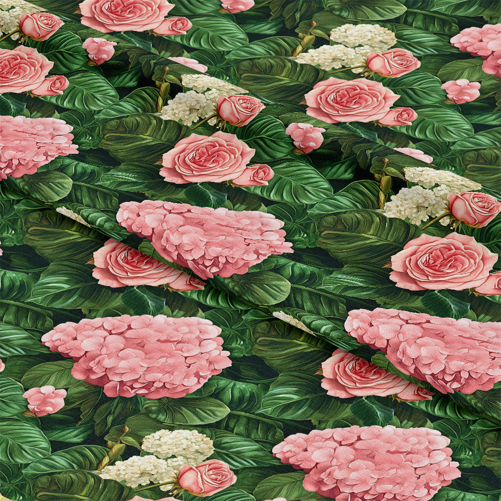 Pink Flowers and Tropical Leaves Pattern 8 Quilting Cotton Fabric
