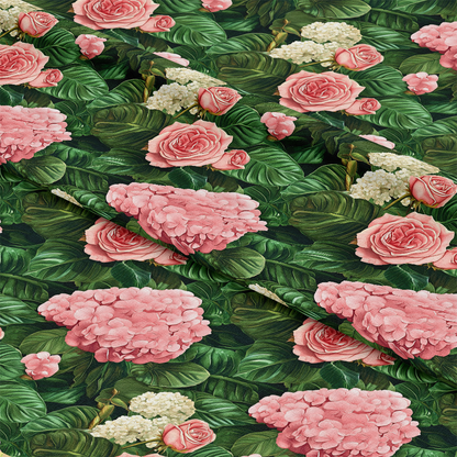 Pink Flowers and Tropical Leaves Pattern 8 Quilting Cotton Fabric