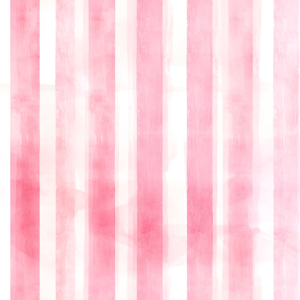 Vertical pink and white watercolor stripes on a textured background.