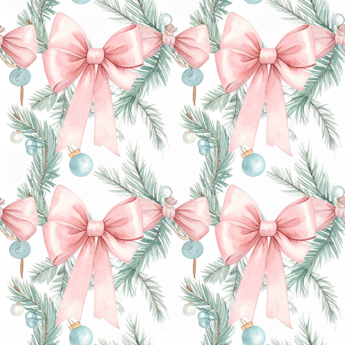 Pink Bows And Evergreen Pattern 1 Quilting Cotton Fabric