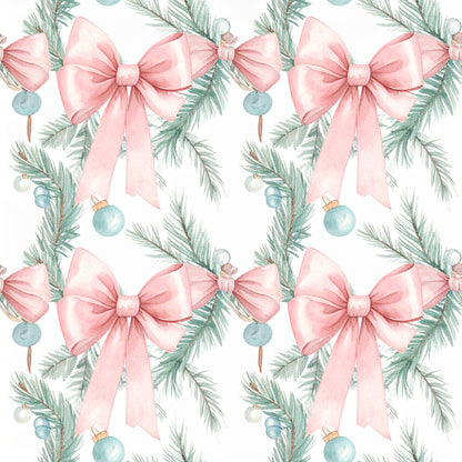 Pink Bows And Evergreen Pattern 1 Quilting Cotton Fabric