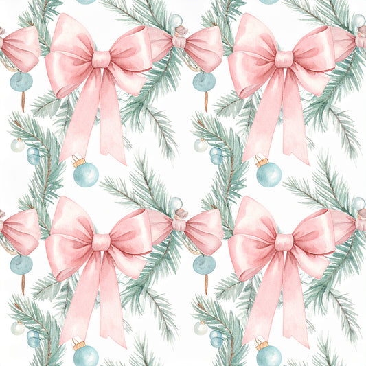 Pink Bows And Evergreen Pattern 1 Quilting Cotton Fabric