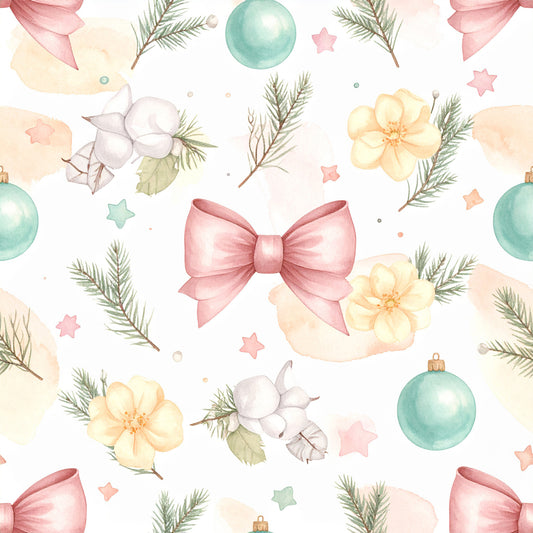 Pink Bows And Evergreen Pattern 18 Quilting Cotton Fabric