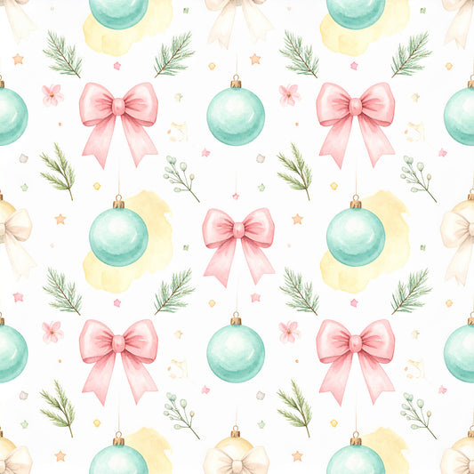 Pink Bows And Evergreen Pattern 19 Quilting Cotton Fabric