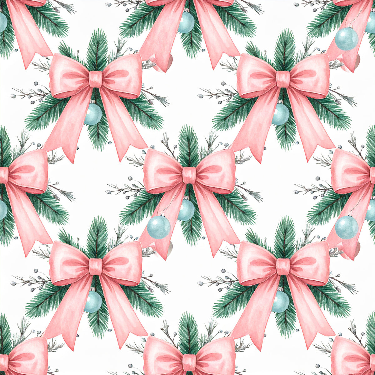 Pink Bows And Evergreen Pattern 2 Quilting Cotton Fabric