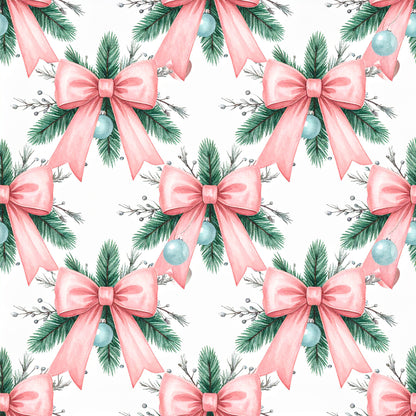 Pink Bows And Evergreen Pattern 2 Quilting Cotton Fabric