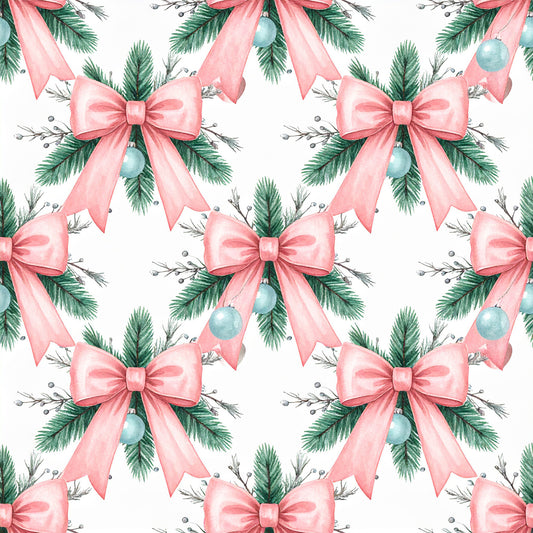 Pink Bows And Evergreen Pattern 2 Quilting Cotton Fabric