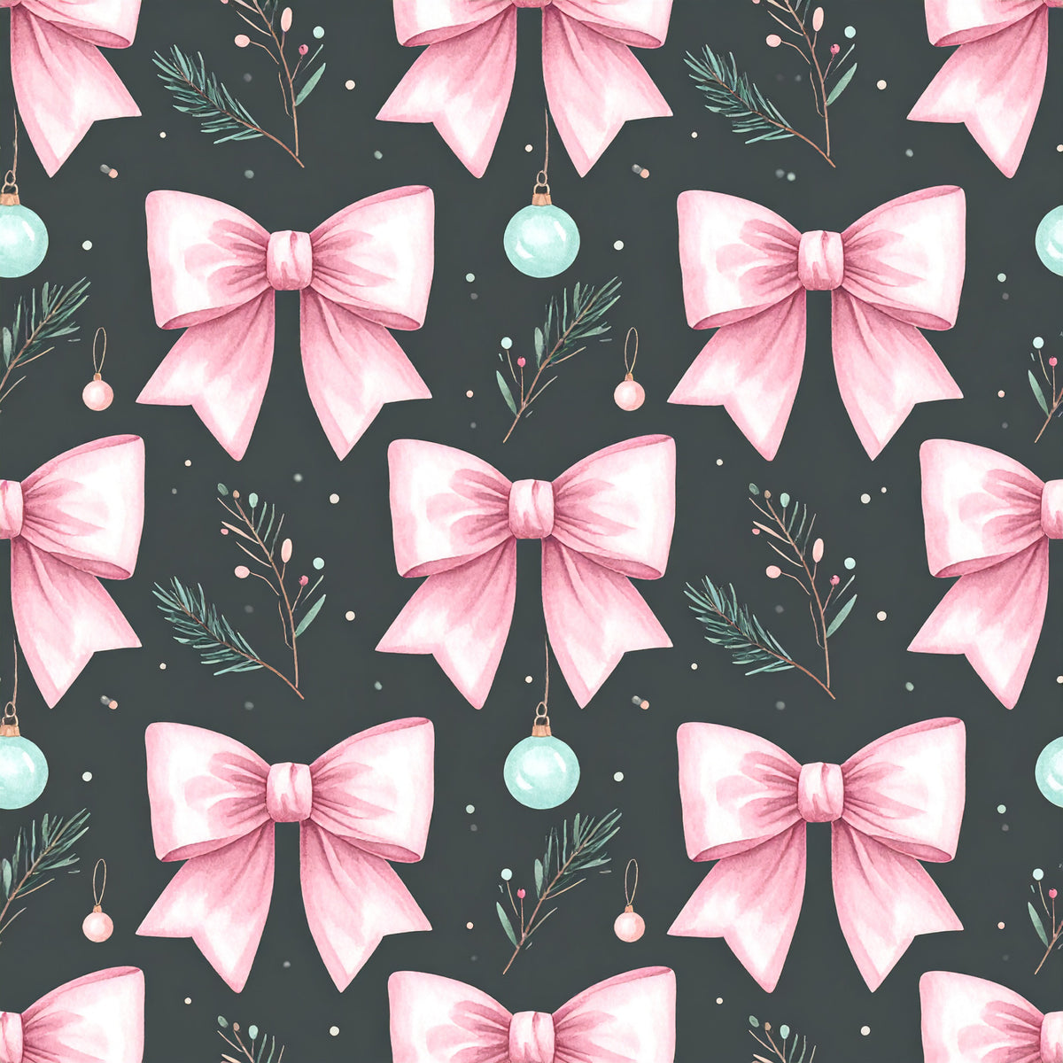 Pink Bows And Evergreen Pattern 22 Quilting Cotton Fabric