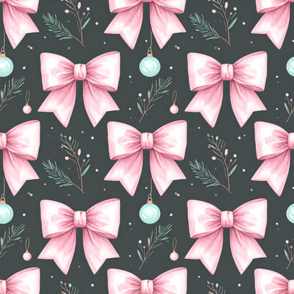 Pink Bows And Evergreen Pattern 22 Quilting Cotton Fabric