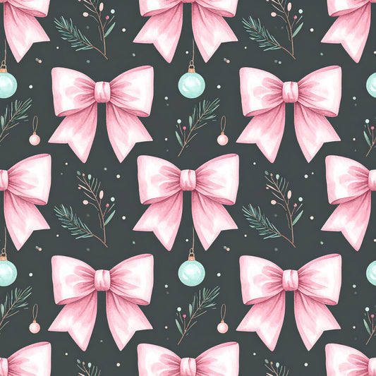Pink Bows And Evergreen Pattern 22 Quilting Cotton Fabric