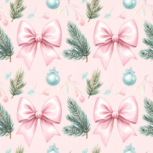 Pink Bows And Evergreen Pattern 23 Quilting Cotton Fabric