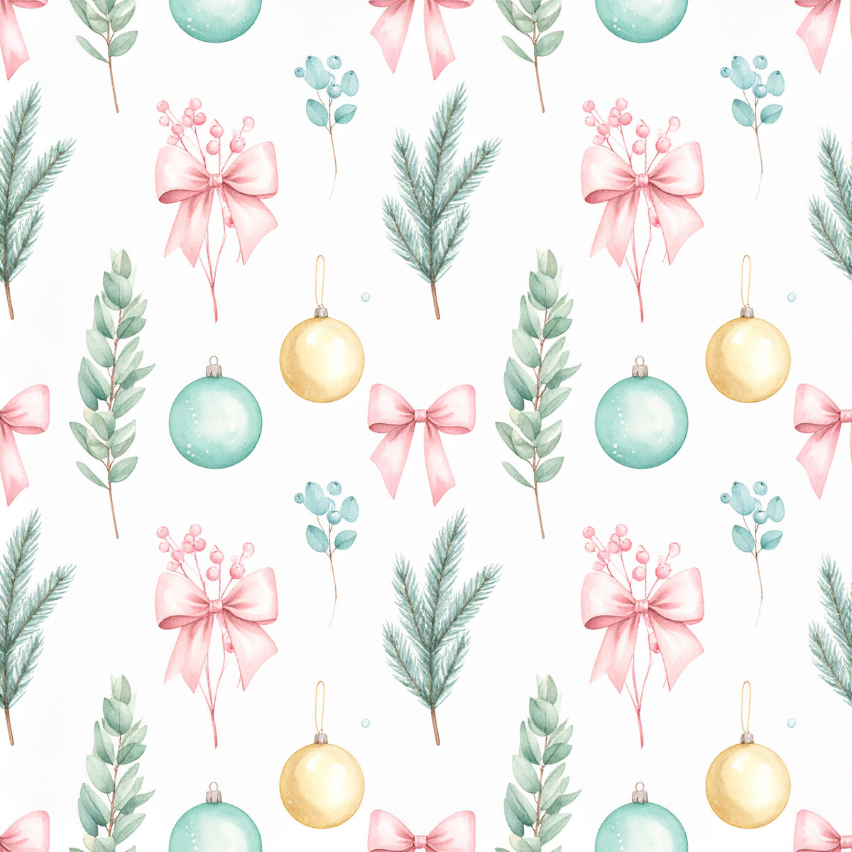 Pink Bows And Evergreen Pattern 24 Quilting Cotton Fabric