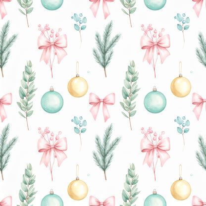 Pink Bows And Evergreen Pattern 24 Quilting Cotton Fabric