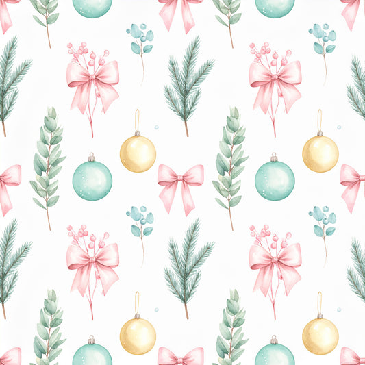 Pink Bows And Evergreen Pattern 24 Quilting Cotton Fabric