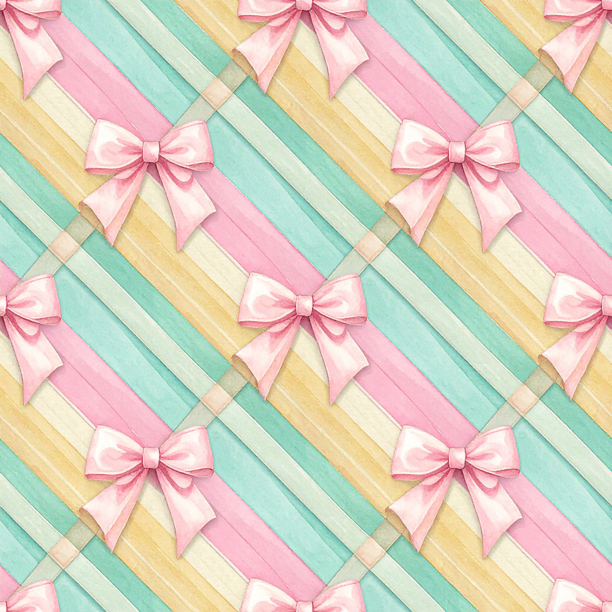 Pink Bows And Evergreen Pattern 26 Quilting Cotton Fabric