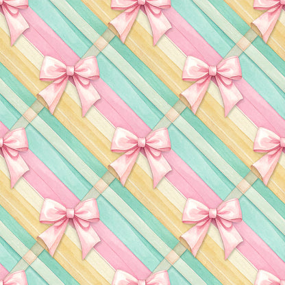 Pink Bows And Evergreen Pattern 26 Quilting Cotton Fabric