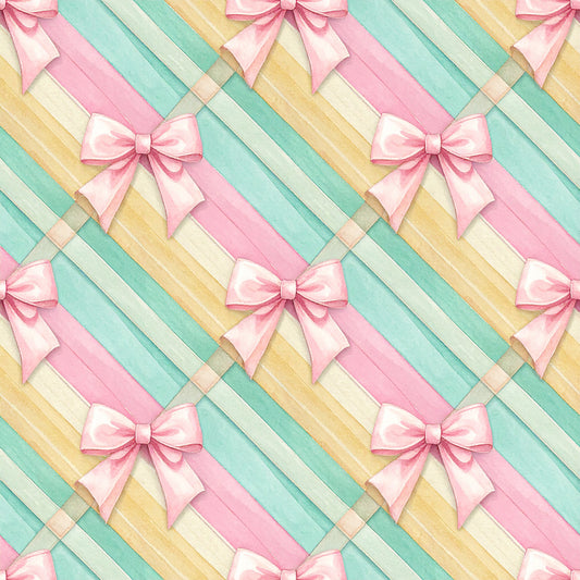 Pink Bows And Evergreen Pattern 26 Quilting Cotton Fabric