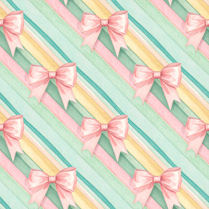 Pink Bows And Evergreen Pattern 27 Quilting Cotton Fabric