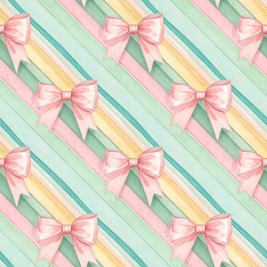 Pink Bows And Evergreen Pattern 27 Quilting Cotton Fabric