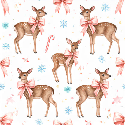 Pink Bows And Evergreen Pattern 29 Quilting Cotton Fabric