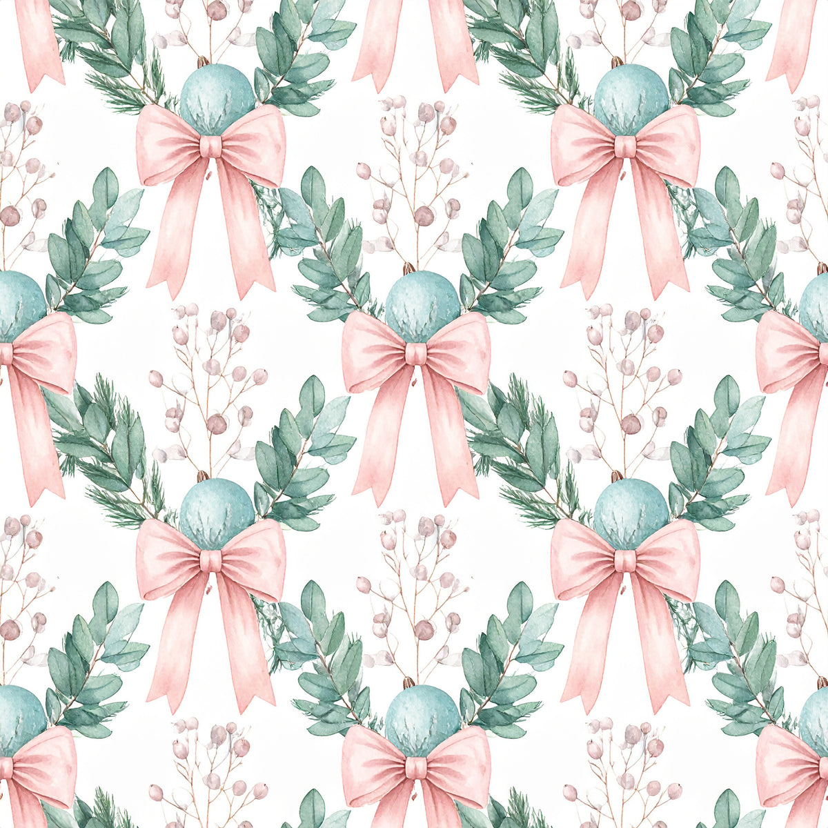 Pink Bows And Evergreen Pattern 3 Quilting Cotton Fabric