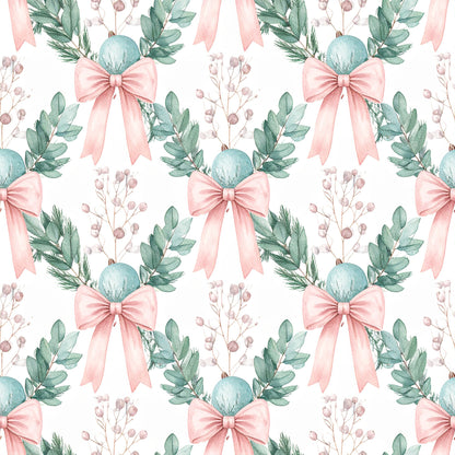 Pink Bows And Evergreen Pattern 3 Quilting Cotton Fabric