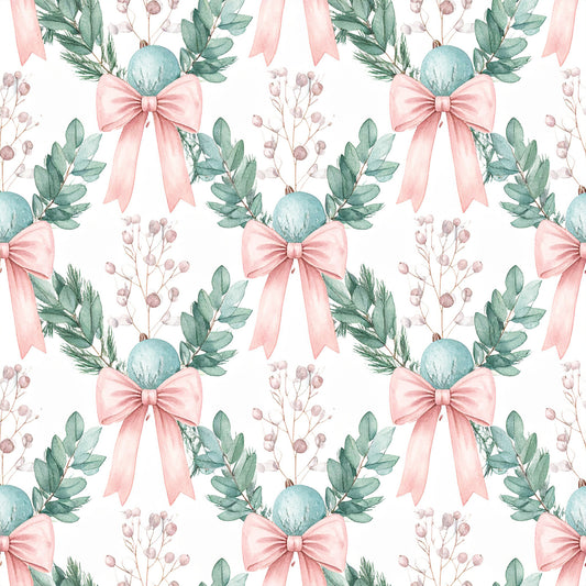 Pink Bows And Evergreen Pattern 3 Quilting Cotton Fabric