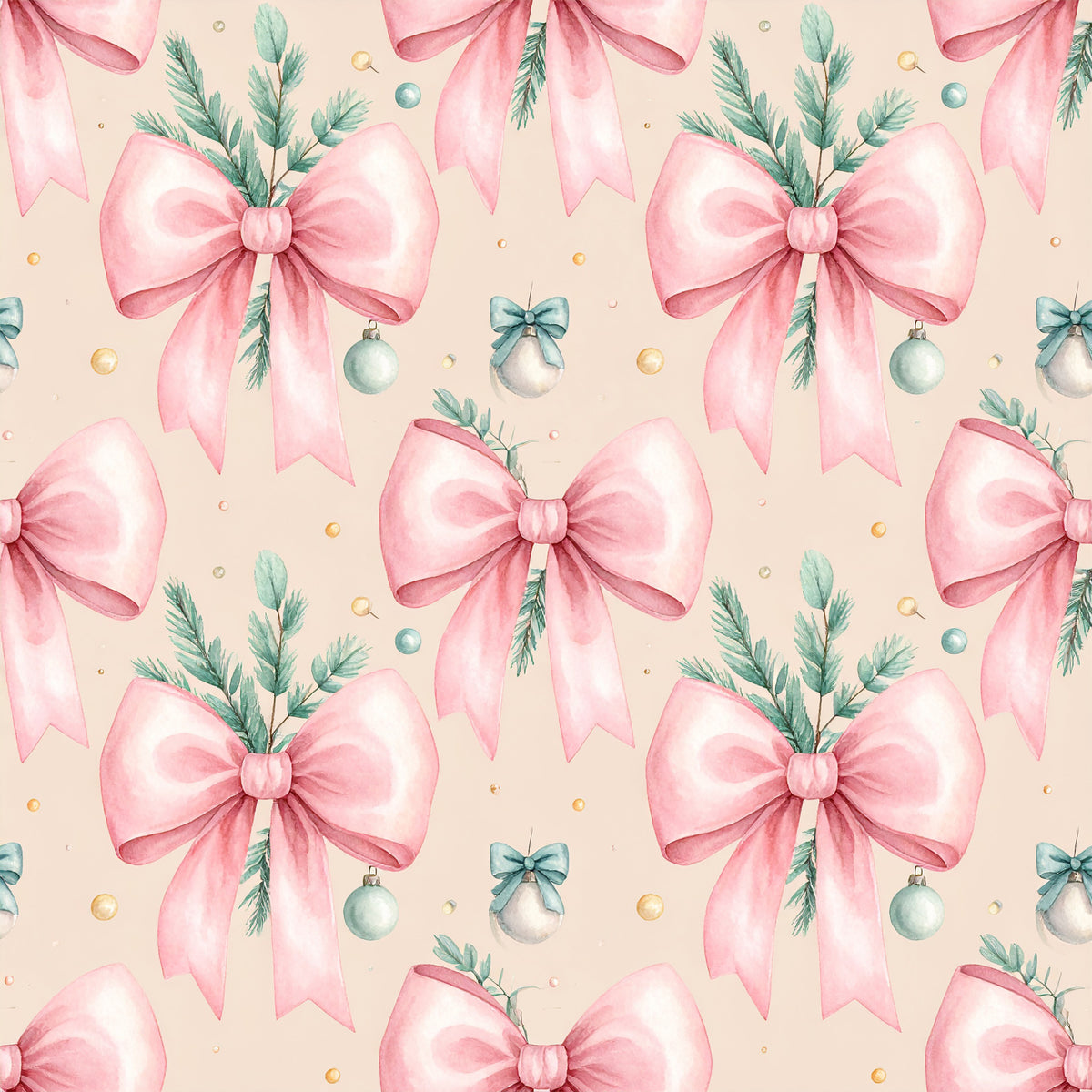Pink Bows And Evergreen Pattern 4 Quilting Cotton Fabric