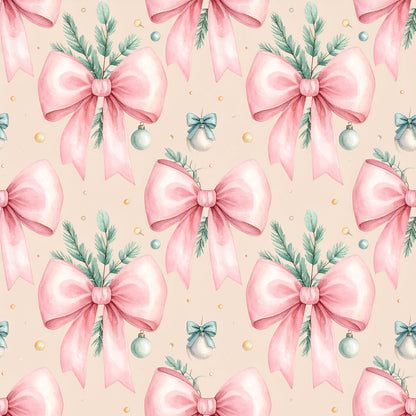 Pink Bows And Evergreen Pattern 4 Quilting Cotton Fabric