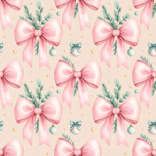 Pink Bows And Evergreen Pattern 4 Quilting Cotton Fabric