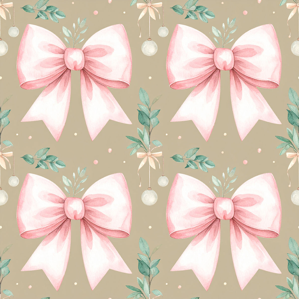 Pink Bows And Evergreen Pattern 5 Quilting Cotton Fabric