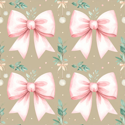 Pink Bows And Evergreen Pattern 5 Quilting Cotton Fabric