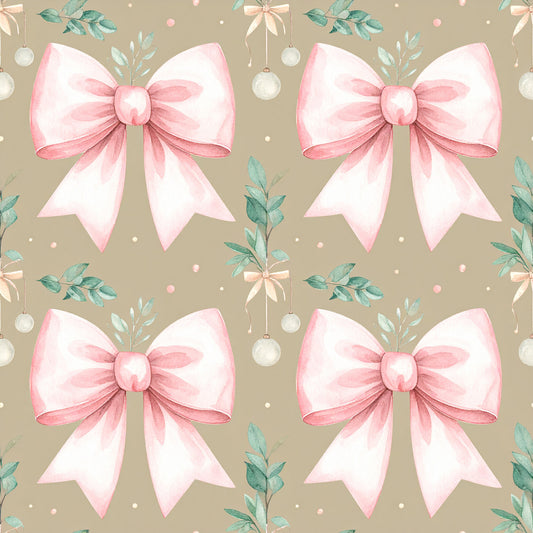 Pink Bows And Evergreen Pattern 5 Quilting Cotton Fabric