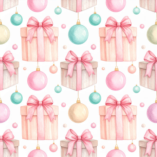 Pink Bows And Evergreen Pattern 6 Quilting Cotton Fabric
