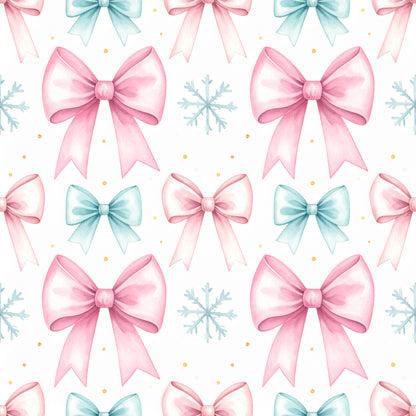 Pink Bows And Evergreen Pattern 8 Quilting Cotton Fabric