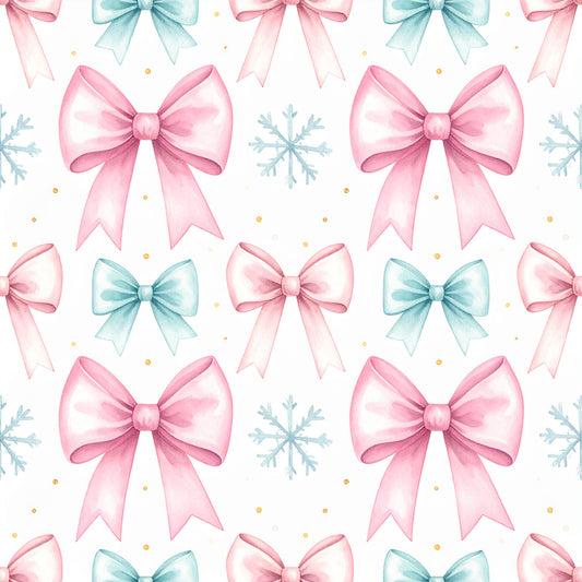 Pink Bows And Evergreen Pattern 8 Quilting Cotton Fabric