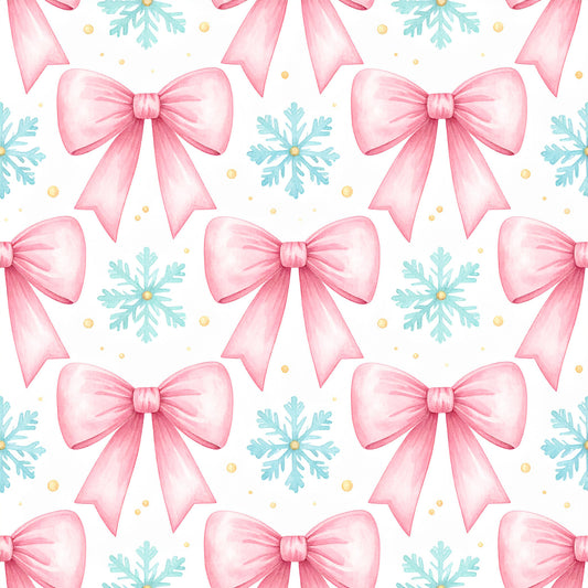 Pink Bows And Evergreen Pattern 9 Quilting Cotton Fabric