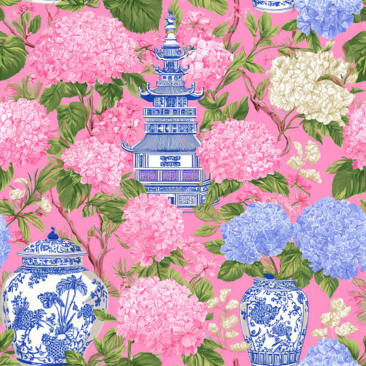 Pink Chinoiserie Mahjong Pattern 10 Quilting Cotton Fabric