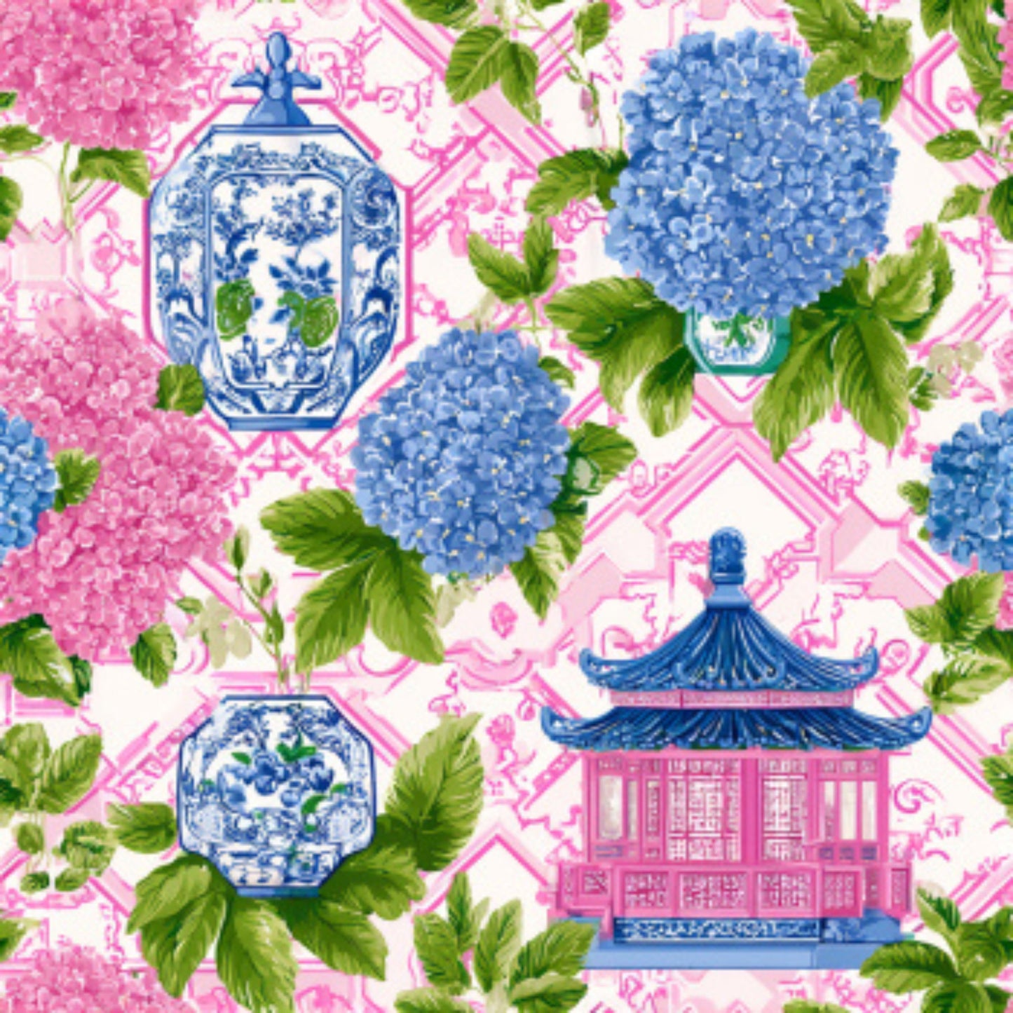 Pink Chinoiserie Mahjong Pattern 11 Quilting Cotton Fabric