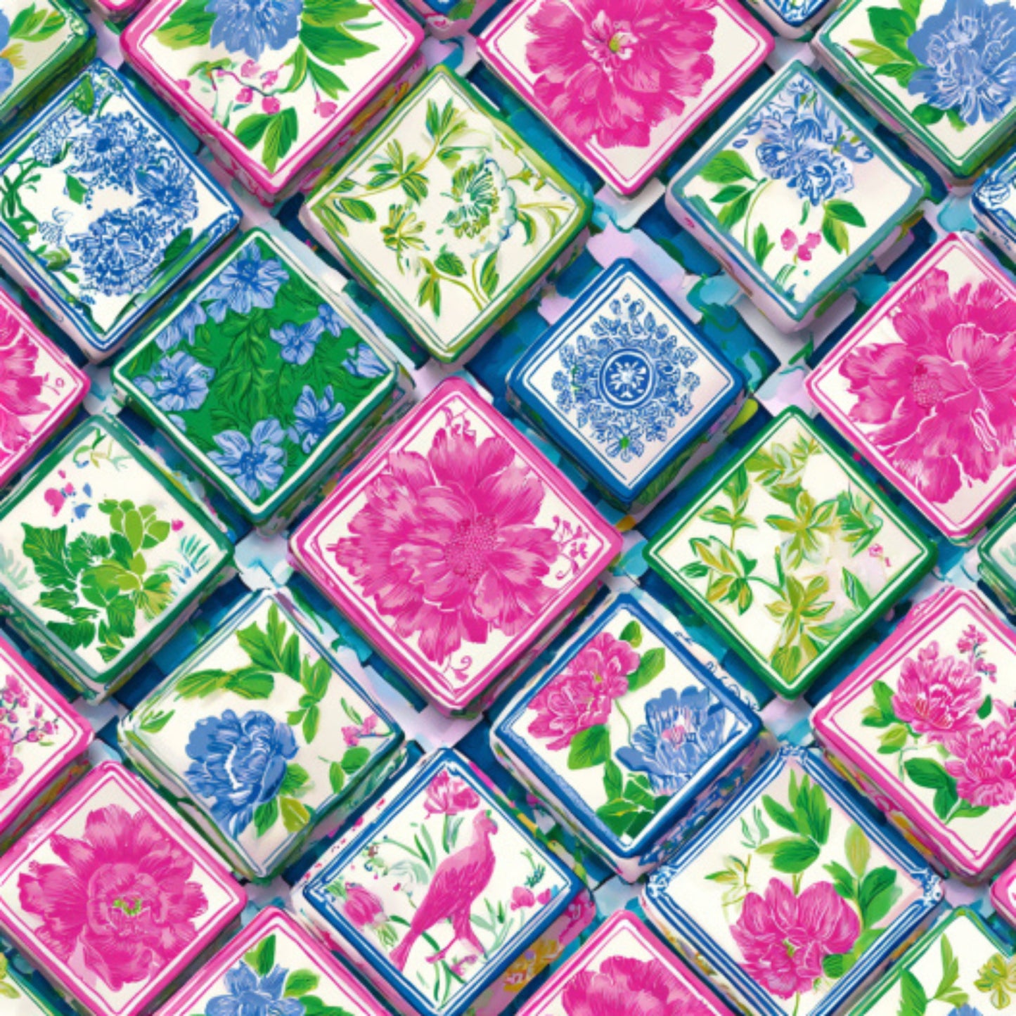 Pink Chinoiserie Mahjong Pattern 1 Quilting Cotton Fabric