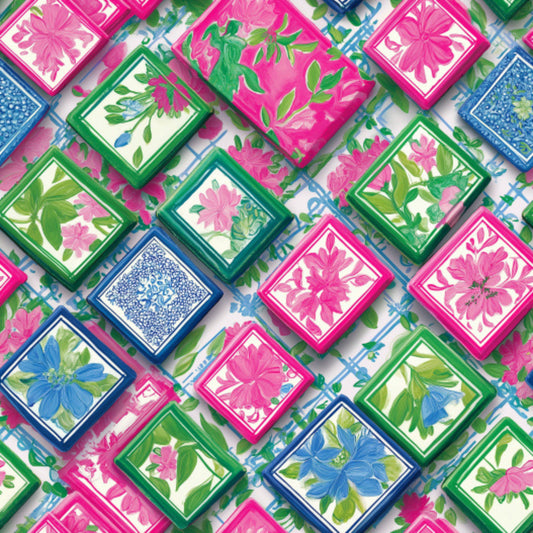 Pink Chinoiserie Mahjong Pattern 2 Quilting Cotton Fabric